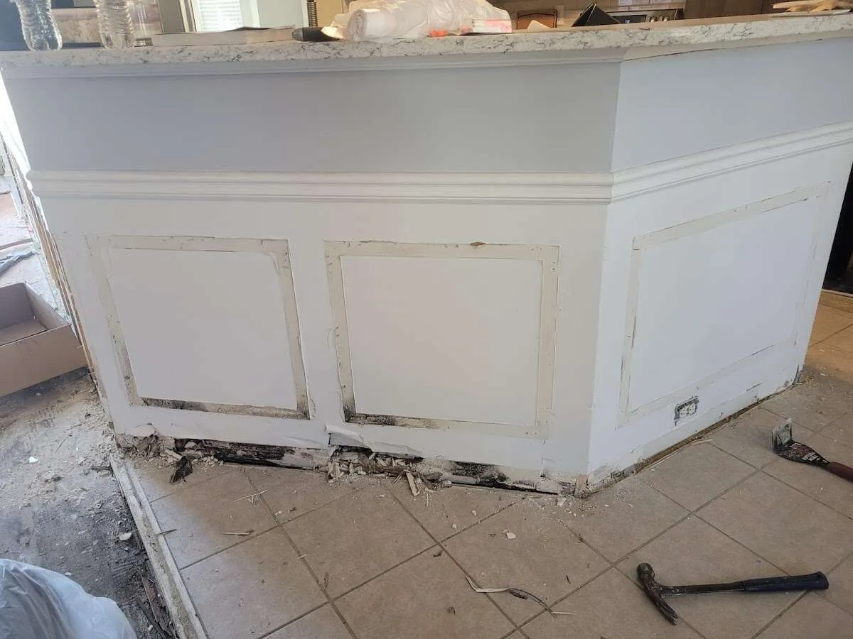 Water damage and mold on kitchen during Storm Damage Restoration in Homestead Meadows North